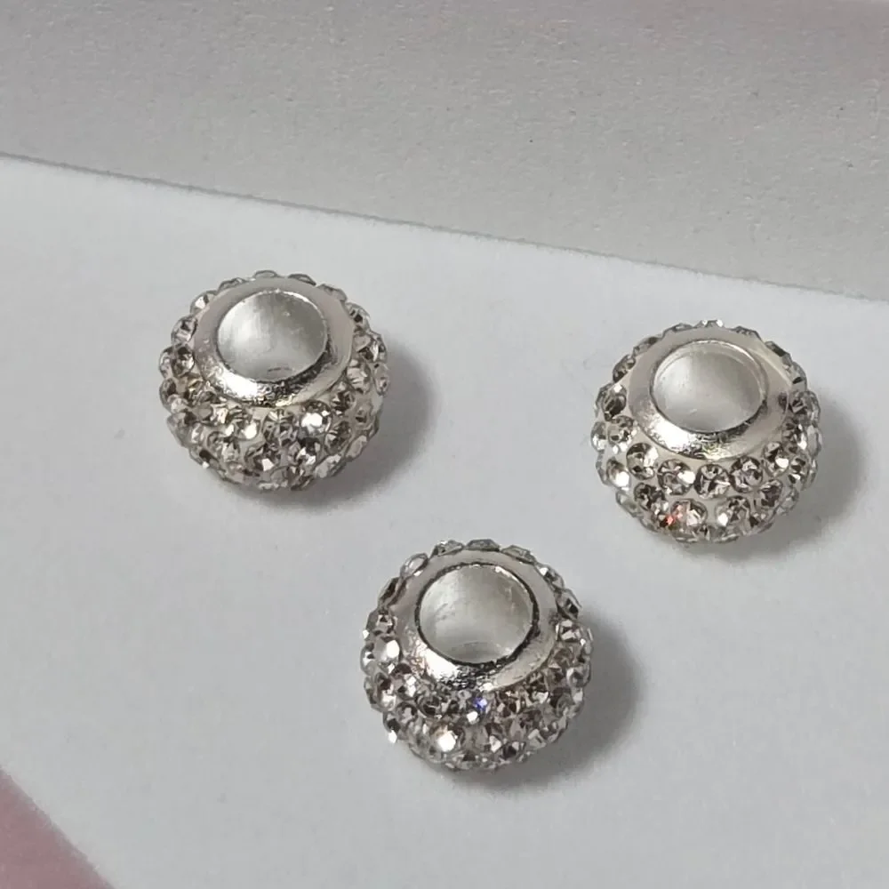 5pcs - Sparkly Silver Crystal Spacer Beads Pave Charm Bracelet Set DIY Jewelry